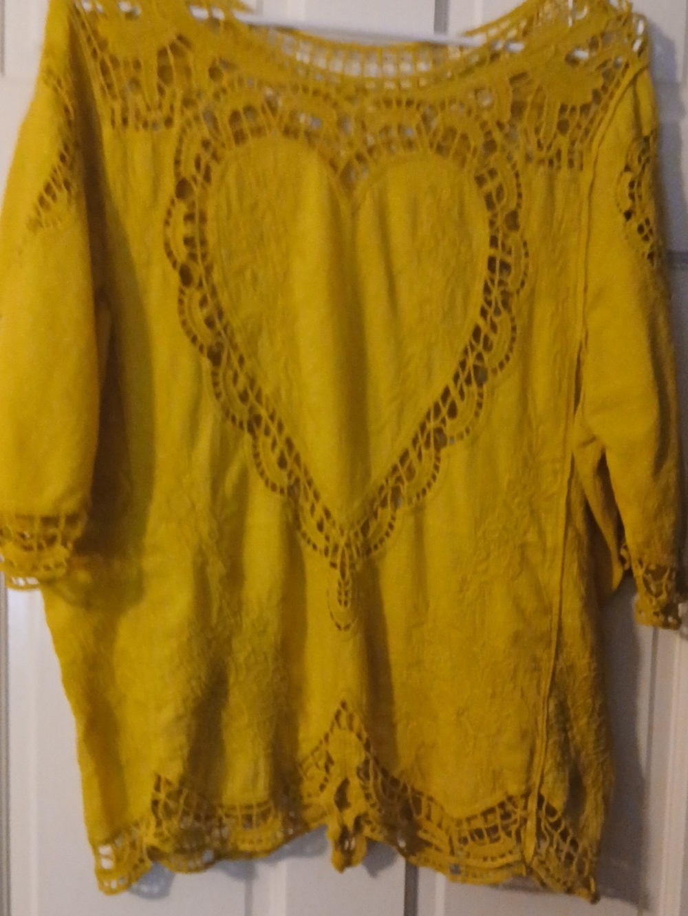 Women's Yellow Crochet Heart Lace Tunic Top - Picture 5 of 6
